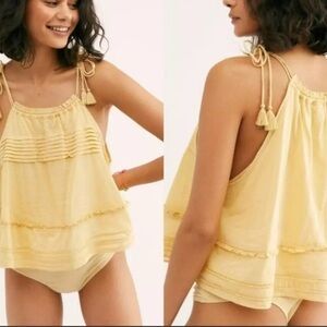 Free People Women's Trust Me Popover Bodysuit in Yellow‎ Size SMALL